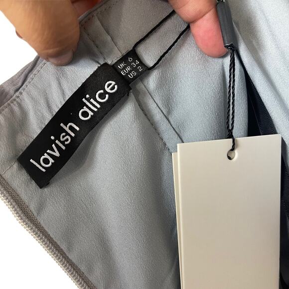 Lavish Alice Asymmetrical Pleated Bodice Chiffon Jumpsuit Gray Blue Size 2 - Picture 5 of 8